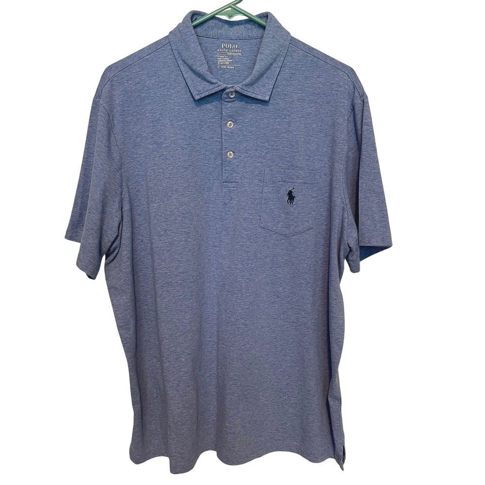 Polo Ralph Lauren XL Polo Shirt Performance Classic Fit Blue Heather Pony Pocket